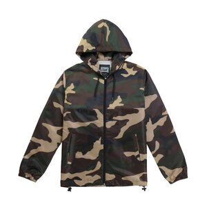 Camo Men's Windbreaker Hooded Jacket Outdoor for Hiking Trip Size S